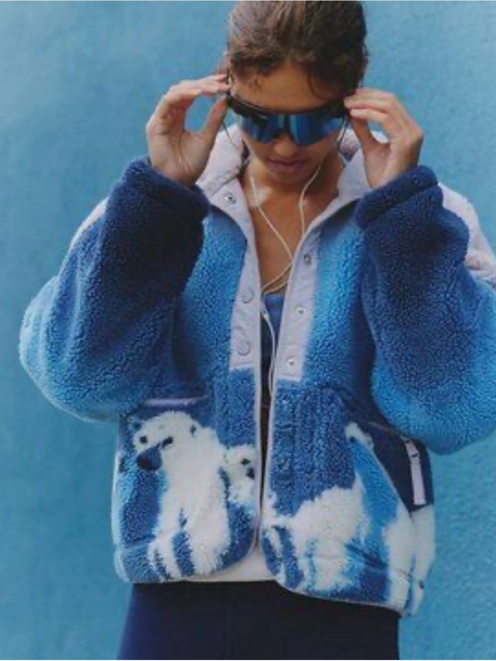 Blue Sherpa Polar Bear Zip Jacket - Women